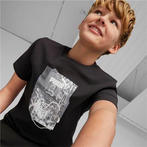 Kortærmet T-shirt til Børn Puma Essentials+ Street Art Grap Sort 9-10 år