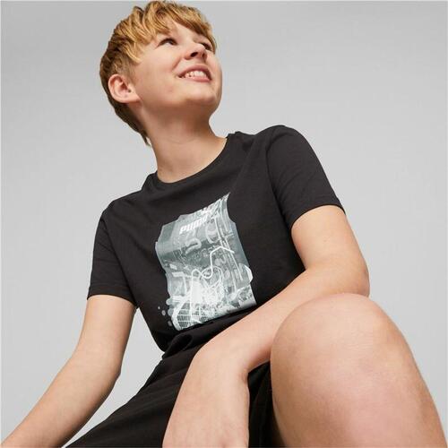 Kortærmet T-shirt til Børn Puma Essentials+ Street Art Grap Sort 9-10 år