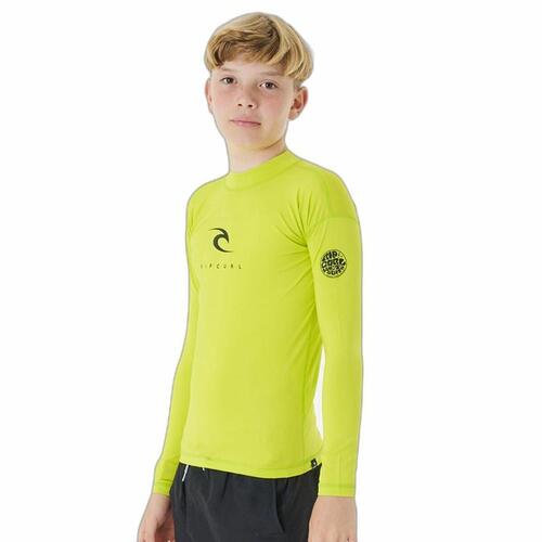Børne Kortærmet T-shirt Rip Curl Corps L/S Rash Vest Gul Surf Lycra 14 år