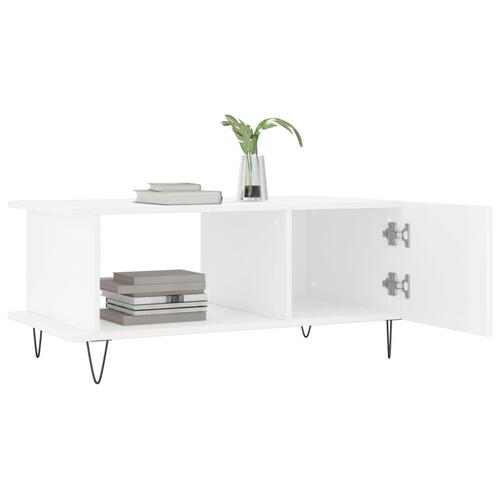 Sofabord 90x50x40 cm konstrueret træ hvid højglans