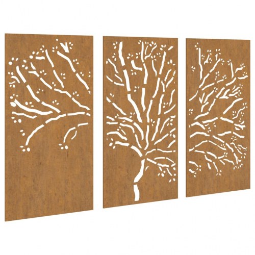 Udendørs vægdekoration 3 dele 105x55 cm trædesign cortenstål