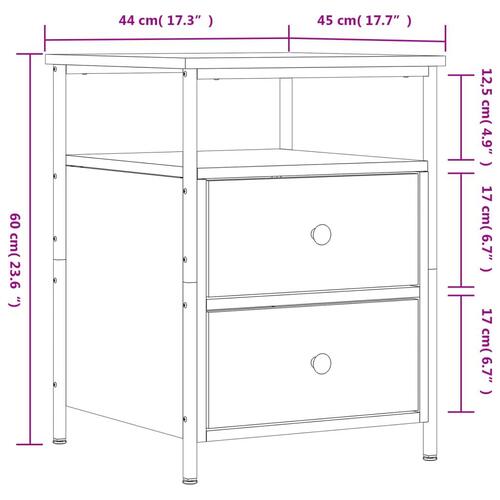 Sengebord 44x45x60 cm konstrueret træ sort