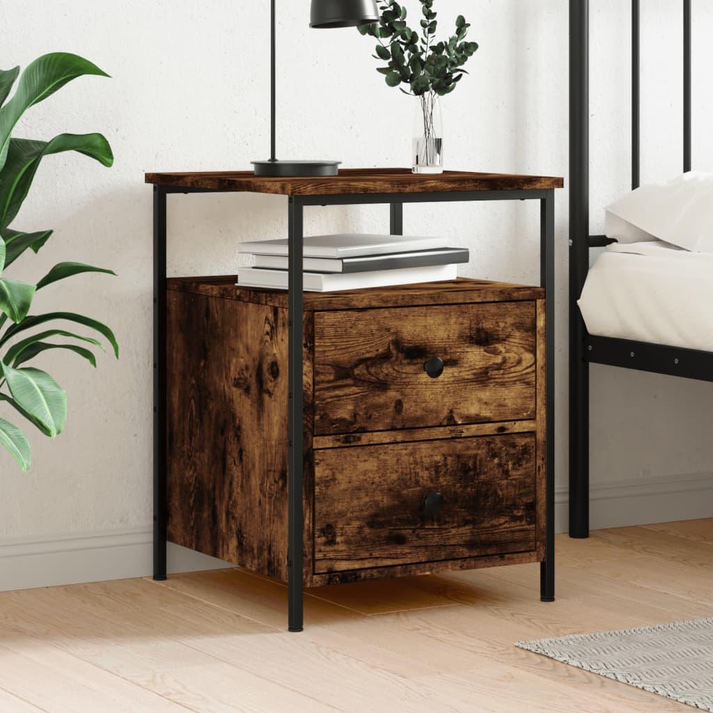 Sengebord 44x45x60 cm konstrueret træ røget egetræsfarve