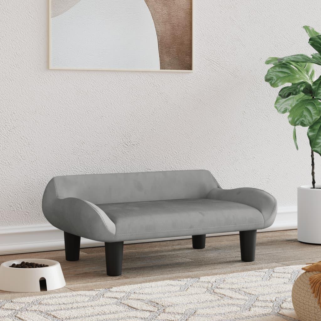 Hundeseng 70x40x24 cm velour lysegrå