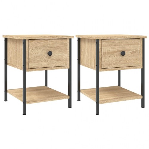 Sengeborde 2 stk. - 34×35,5×45 cm i sonoma-eg, konstrueret træ med metalstel