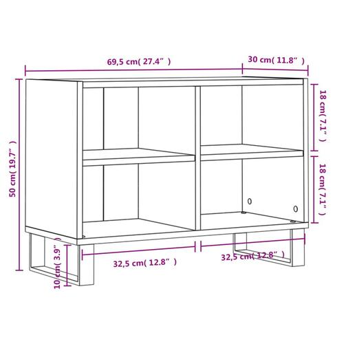 Tv-bord 69,5x30x50 cm konstrueret træ hvid