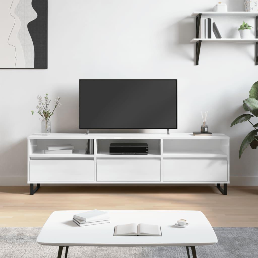 Tv-bord 150x30x44,5 cm konstrueret træ hvid højglans