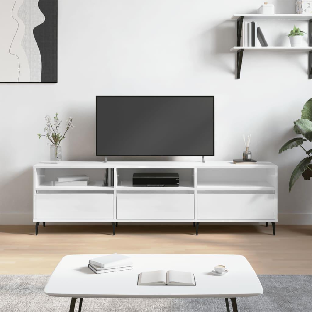 Tv-bord 150x30x44,5 cm konstrueret træ hvid højglans