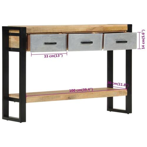 Konsolbord 110x30x76 cm massivt ru mangotræ