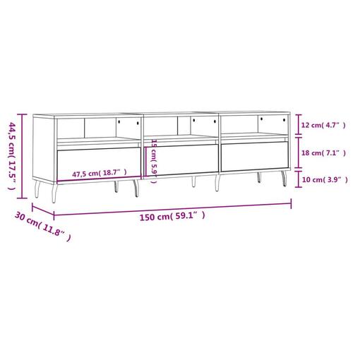 Tv-bord 150x30x44,5 cm konstrueret træ betongrå