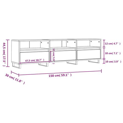 Tv-bord 150x30x44,5 cm konstrueret træ hvid