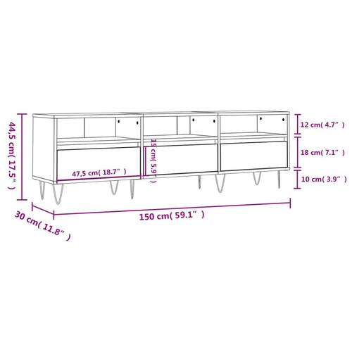 Tv-bord 150x30x44,5 cm konstrueret træ hvid