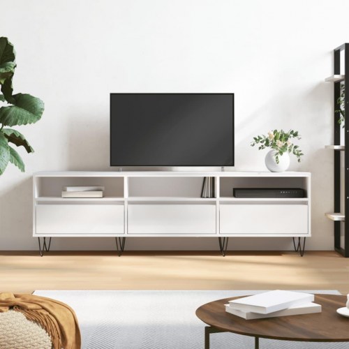 Tv-bord 150x30x44,5 cm konstrueret træ hvid højglans