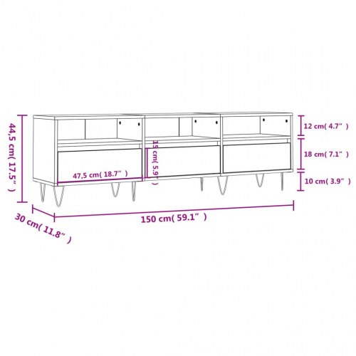 Tv-bord 150x30x44,5 cm konstrueret træ hvid højglans