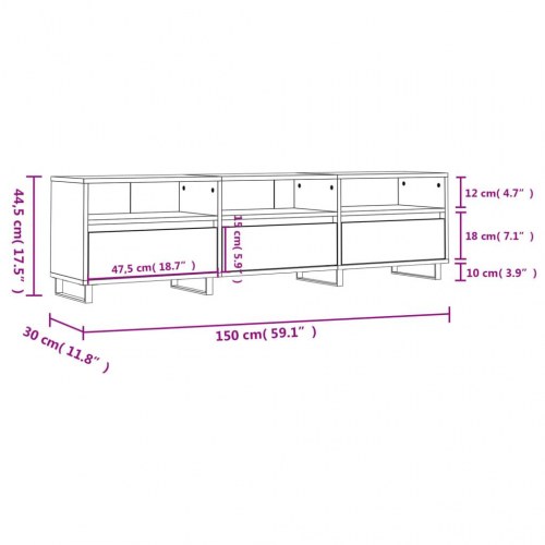 Tv-bord 150x30x44,5 cm konstrueret træ grå sonoma-eg