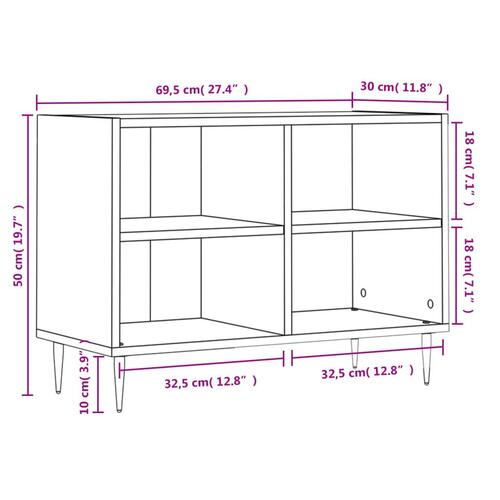 Tv-bord 69,5x30x50 cm konstrueret træ brun egetræsfarve
