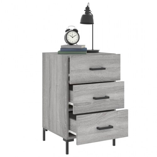 Sengebord med 3 skuffer - 40×40×66 cm, konstrueret træ i grå sonoma-eg