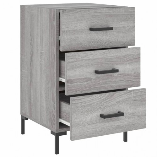 Sengebord med 3 skuffer - 40×40×66 cm, konstrueret træ i grå sonoma-eg
