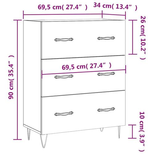 Skænk 69,5x34x90 cm konstrueret træ hvid