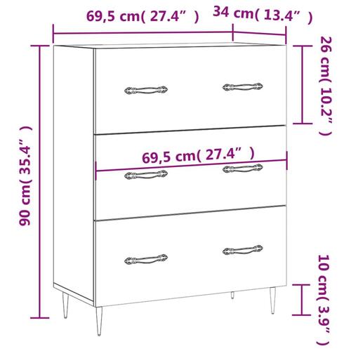 Skænk 69,5x34x90 cm konstrueret træ grå sonoma-eg