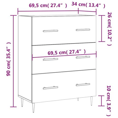 Skænk 69,5x34x90 cm konstrueret træ hvid højglans