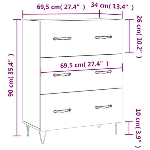 Skænk 69,5x34x90 cm konstrueret træ hvid højglans