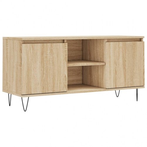 Tv-bord i sonoma-eg - 104 × 35 × 50 cm, konstrueret træ med jernben