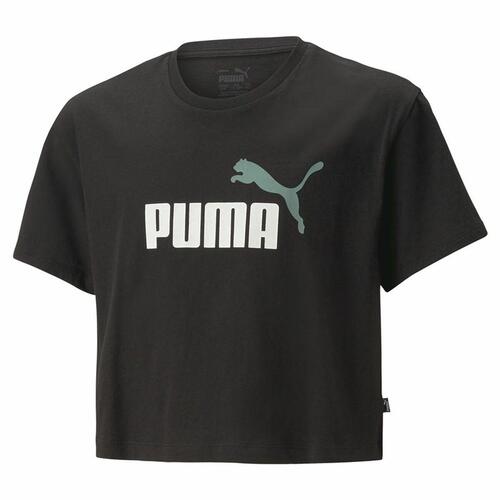 Børne Kortærmet T-shirt Puma Logo Cropped Sort 11-12 år