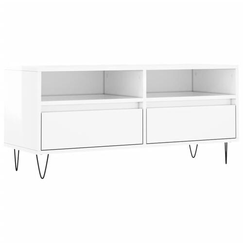 Tv-bord 100x34,5x44,5 cm konstrueret træ hvid højglans
