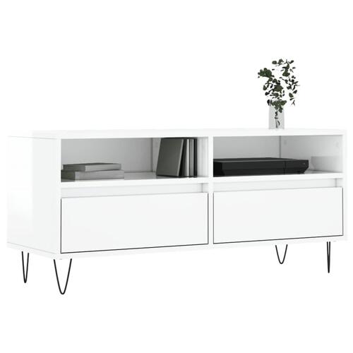 Tv-bord 100x34,5x44,5 cm konstrueret træ hvid højglans