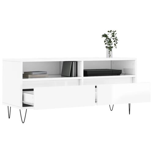 Tv-bord 100x34,5x44,5 cm konstrueret træ hvid højglans