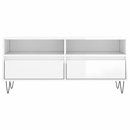 Tv-bord 100x34,5x44,5 cm konstrueret træ hvid højglans