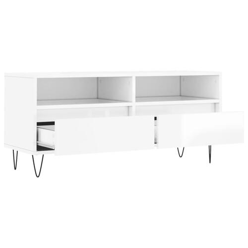 Tv-bord 100x34,5x44,5 cm konstrueret træ hvid højglans