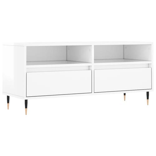 Tv-bord 100x34,5x44,5 cm konstrueret træ hvid højglans