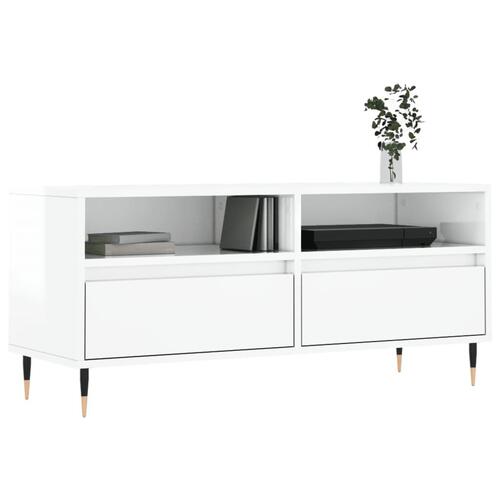 Tv-bord 100x34,5x44,5 cm konstrueret træ hvid højglans