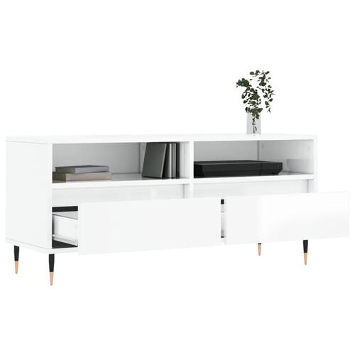 Tv-bord 100x34,5x44,5 cm konstrueret træ hvid højglans