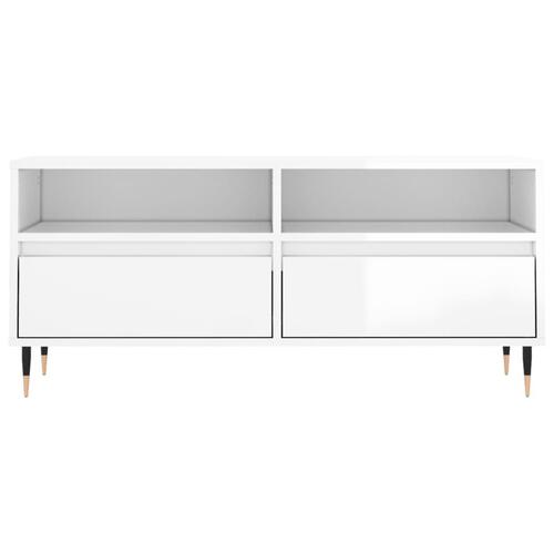 Tv-bord 100x34,5x44,5 cm konstrueret træ hvid højglans