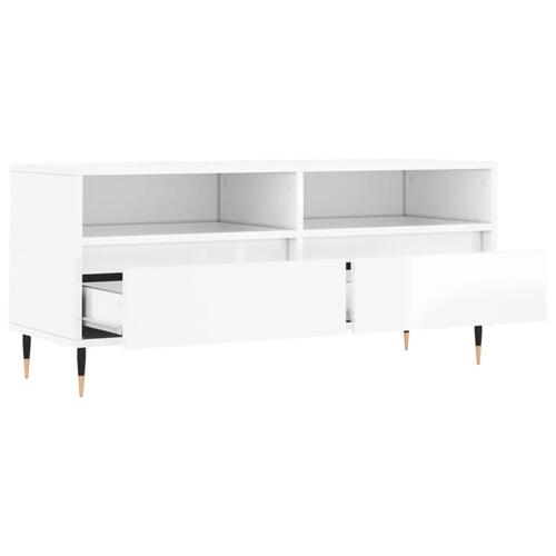 Tv-bord 100x34,5x44,5 cm konstrueret træ hvid højglans