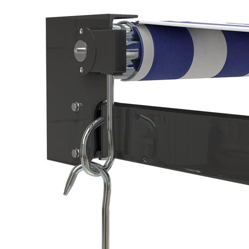 Foldemarkise manuel betjening 5x3 m stof aluminium blå hvid