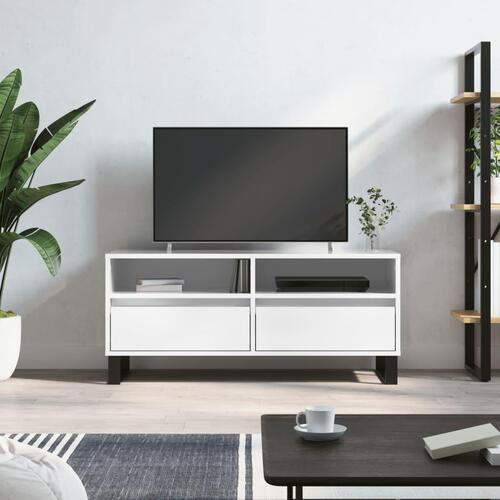 Tv-bord 100x34,5x44,5 cm konstrueret træ hvid højglans