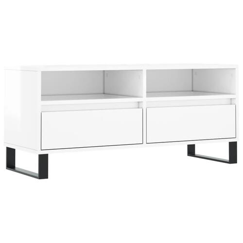 Tv-bord 100x34,5x44,5 cm konstrueret træ hvid højglans