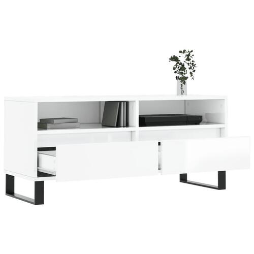 Tv-bord 100x34,5x44,5 cm konstrueret træ hvid højglans