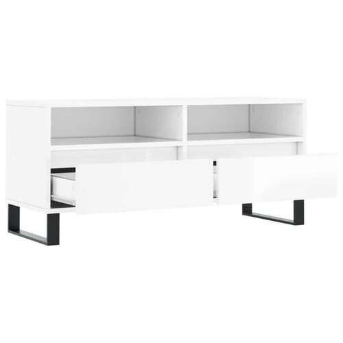 Tv-bord 100x34,5x44,5 cm konstrueret træ hvid højglans