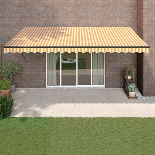 Foldemarkise 5 × 3 m - gul/hvid stribet stof og aluminium