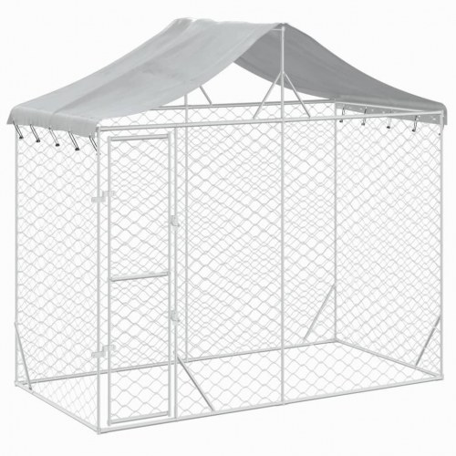 Udendørs hundegård med tag 3x1,5x2,5 m galvaniseret stål sølv