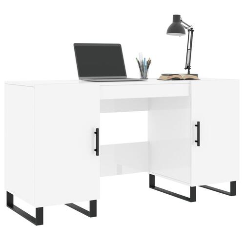 Skrivebord 140x50x75 cm konstrueret træ hvid højglans
