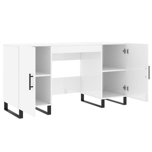 Skrivebord 140x50x75 cm konstrueret træ hvid højglans