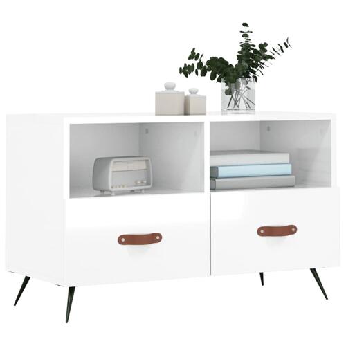 Tv-bord 80x36x50 cm konstrueret træ hvid højglans