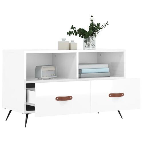 Tv-bord 80x36x50 cm konstrueret træ hvid højglans