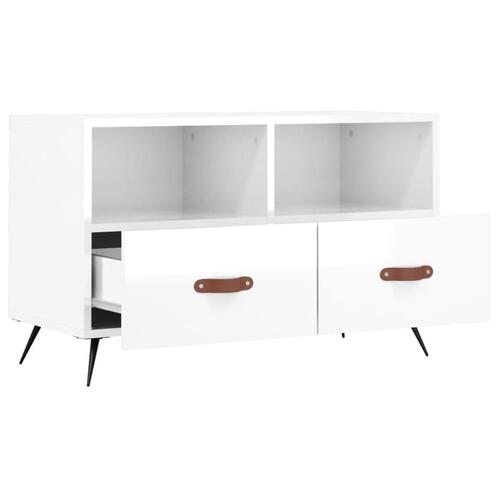 Tv-bord 80x36x50 cm konstrueret træ hvid højglans